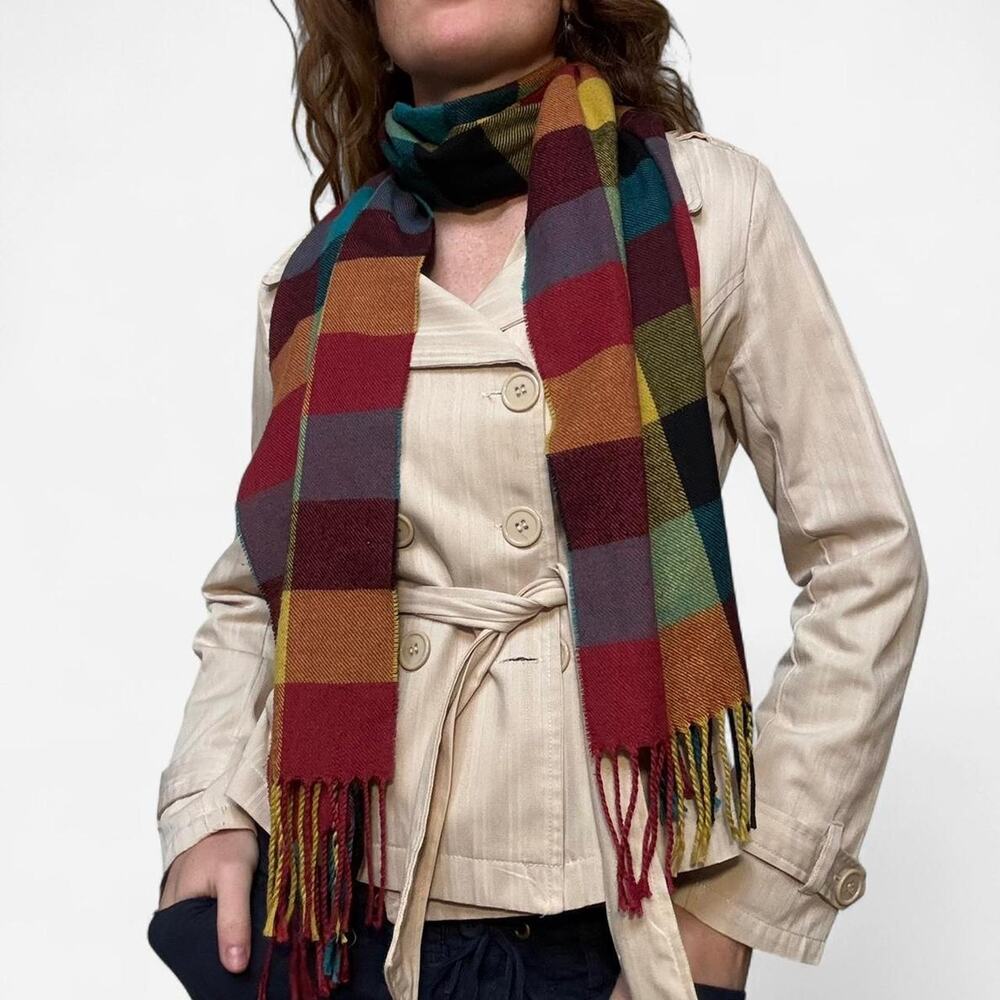 Multicoloured checkered cashmere scarf